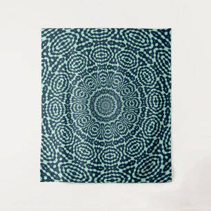 Sailor Blue and Mint Geometric Kaleidoscope Mandal Tapestry