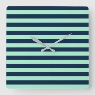 Sailor Blue and Mint Horizontal Stripes Square Wall Clock