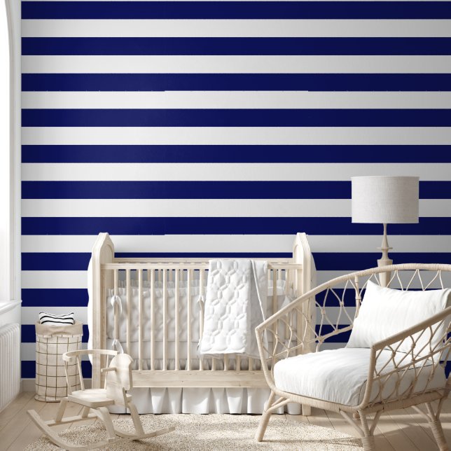 Sailor Blue & White Stripes (large scale) Wallpaper (Kids)
