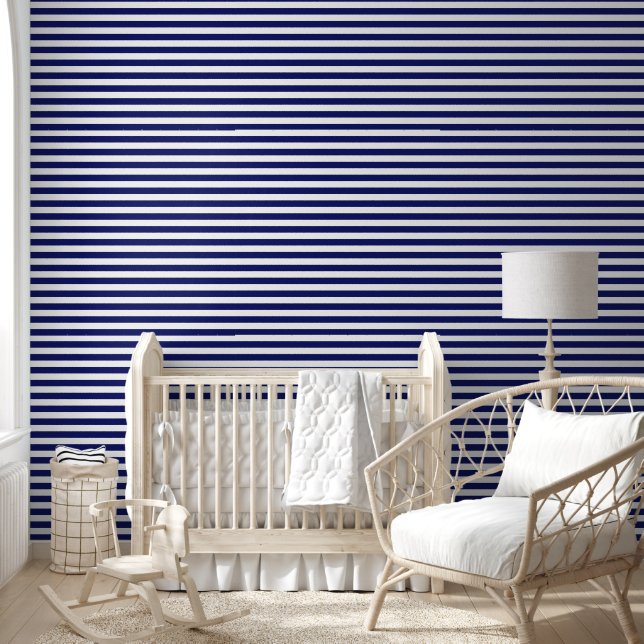 Sailor Blue & White Stripes (small scale) Wallpaper (Kids)