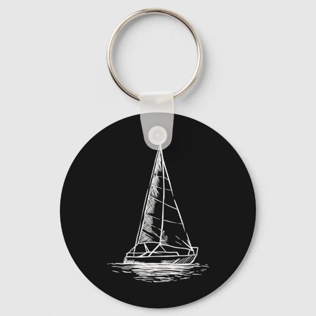 Sailor Boating Anchor - Simple Line Drawing Sailbo Key Ring (Front)