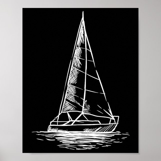 Sailor Boating Anchor - Simple Line Drawing Sailbo Poster (Front)