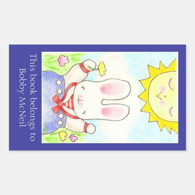 Sailor bunny bookplate rectangular sticker (Front)