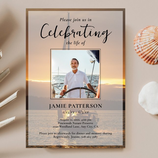 Sailor Captain Celebration of Life Photo Funeral Invitation (Creator Uploaded)