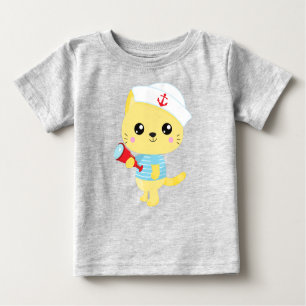 Sailor Cat, Boat Captain, Sailor Hat, Cute Cat Baby T-Shirt