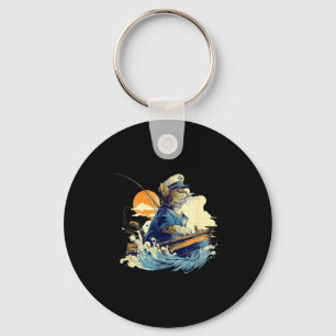 Sailor Cat Captain Boat Fishing Key Ring