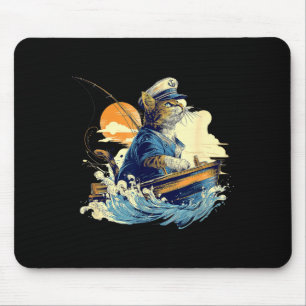 Sailor Cat Captain Boat Fishing Mouse Pad