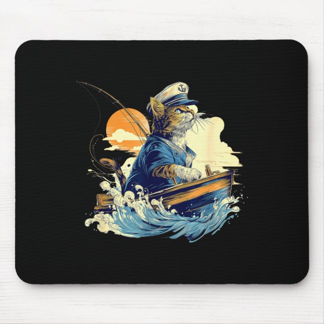 Sailor Cat Captain Boat Fishing  Mouse Pad (Front)