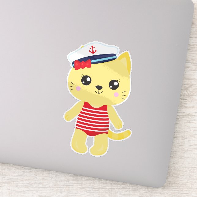 Sailor Cat, Sailor Hat, Boat Captain, Yellow Cat (Detail)
