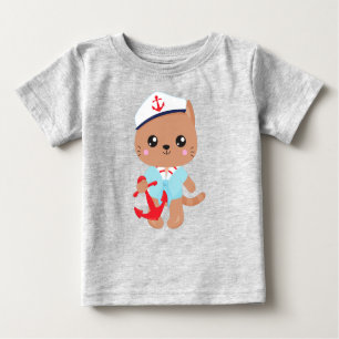 Sailor Cat, Sailor Hat, Cute Cat, Boat Captain Baby T-Shirt