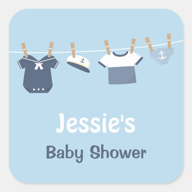 Sailor Clothes Nautical Baby Shower Square Sticker (Front)