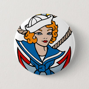 Sailor Girl and Anchor Tattoo Art 6 Cm Round Badge