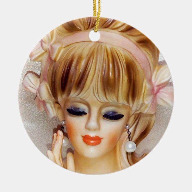 Sailor Girl Head Vase Pink Bows Long Blonde Hair Ceramic Ornament (Front)