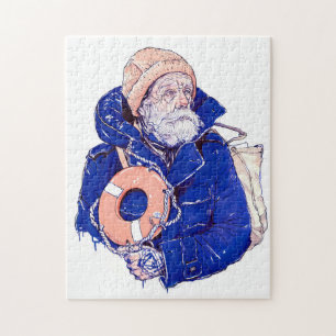 Sailor Holding Lifebuoy Wearing Orange Knit Cap Jigsaw Puzzle