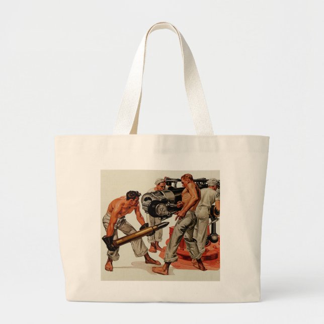Sailor Hunks Loading the Big Gun Large Tote Bag (Front)