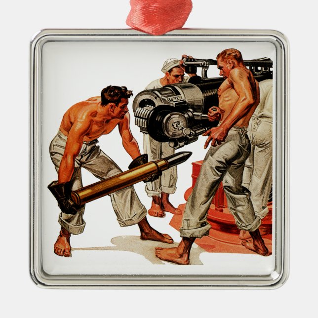 Sailor Hunks Loading the Big Gun Metal Tree Decoration (Front)