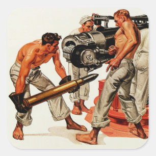 Sailor Hunks Loading the Big Gun Square Sticker