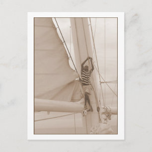 Sailor in the Rigging Sepia Postcard
