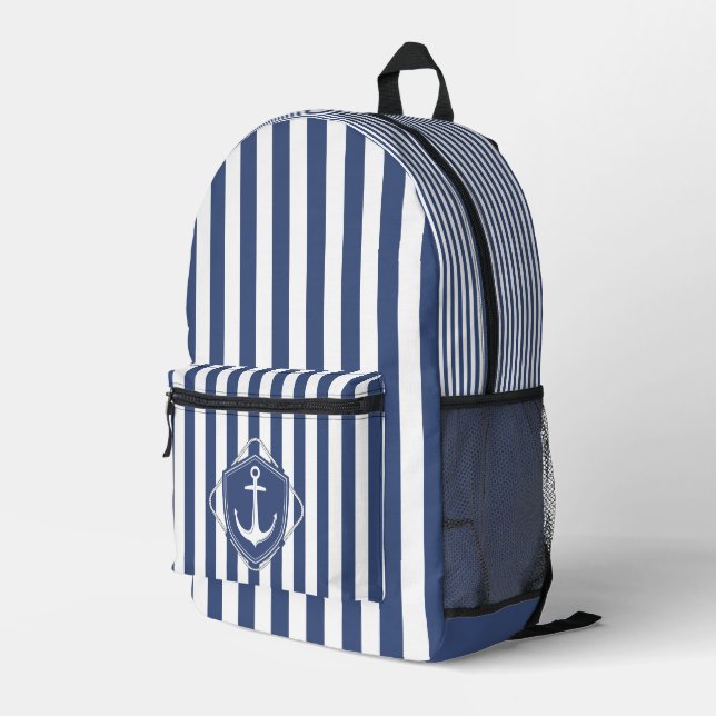 Sailor life, cobalt blue stripes & Anchor Printed Backpack (Back Corner Right)