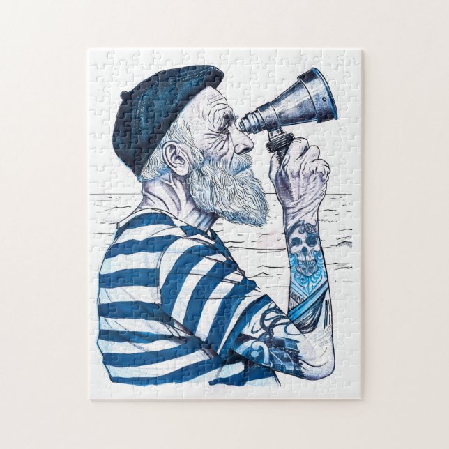 Sailor Looking Through Telescope Towards Distant H Jigsaw Puzzle (Vertical)