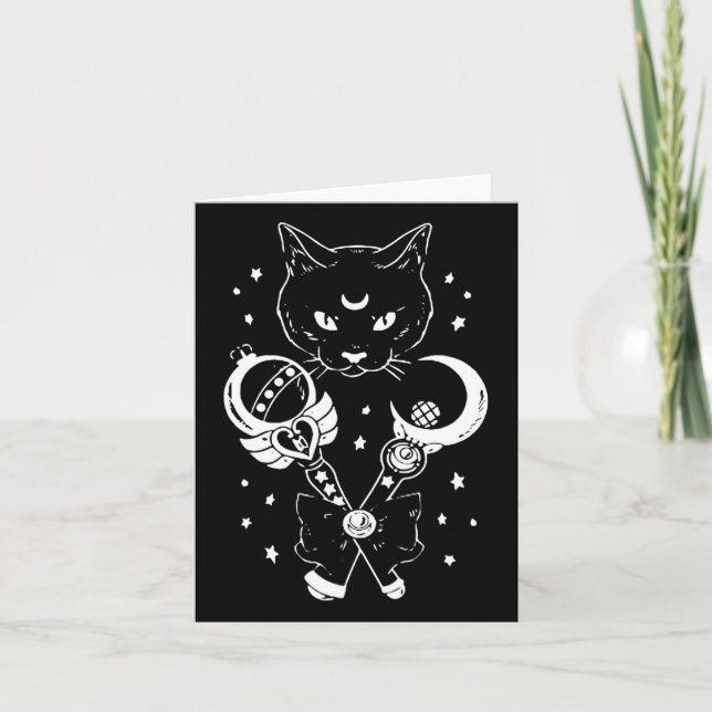 Sailor Meow Cute Moon Cat Space Magic Gothic Hallo Card (Front)