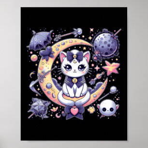 Sailor Meow Cute Moon Cat Space Magic Gothic Hallo Poster
