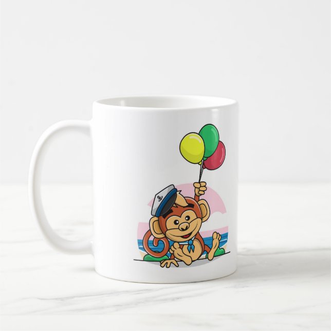 Sailor Monkey with Colourful Balloons Coffee Mug (Left)