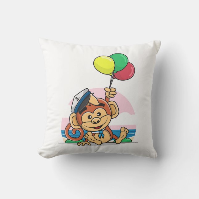 Sailor Monkey with Colourful Balloons Cushion (Front)