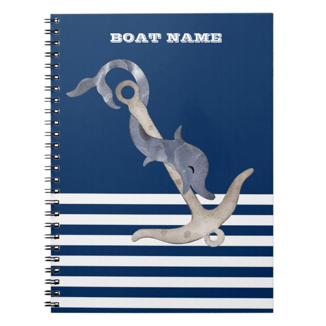 Sailor Nautical Anchor Dolphin Navy Blue Striped   Notebook (Front)