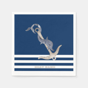 Sailor Nautical Anchor Dolphin Navy Blue Stripes Napkin