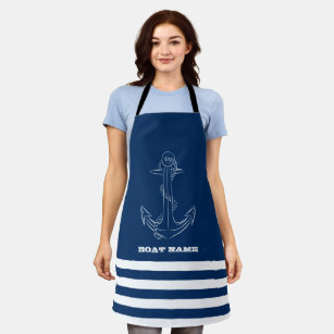 Sailor,Nautical, Anchor Navy Blue Striped    Apron