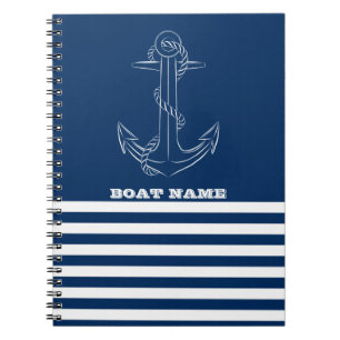 Sailor Nautical Anchor Navy Blue Striped Notebook