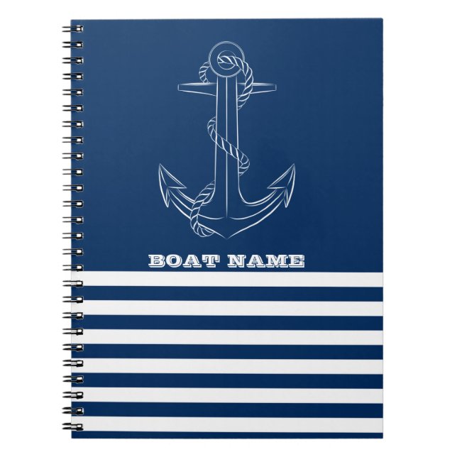 Sailor Nautical Anchor Navy Blue Striped  Notebook (Front)