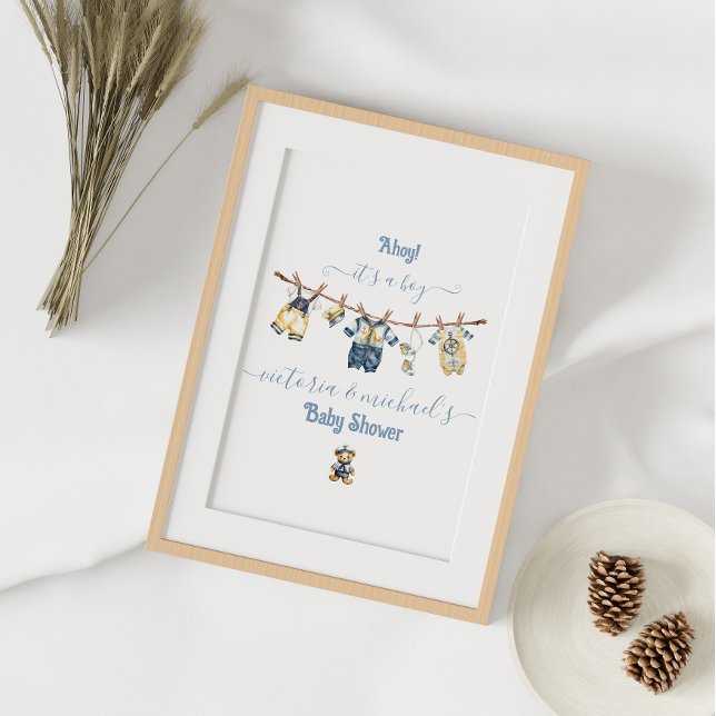Sailor Nautical Clothesline Baby Shower Welcome Poster (Instant download on this! OR printed)