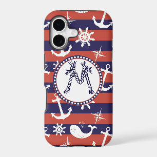 Sailor Nautical navy blue and red stripes monogram