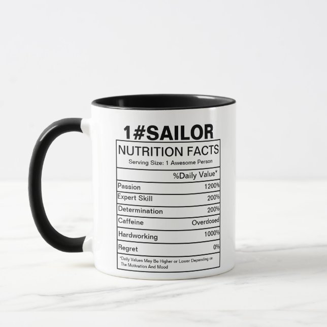 Sailor Nutrition Facts, Gift for Sailing  Mug (Left)