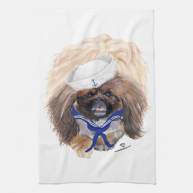 Sailor Pekingese Tea Towel (Vertical)