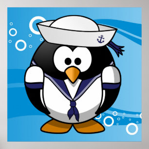 Sailor Penguin Water Background Poster