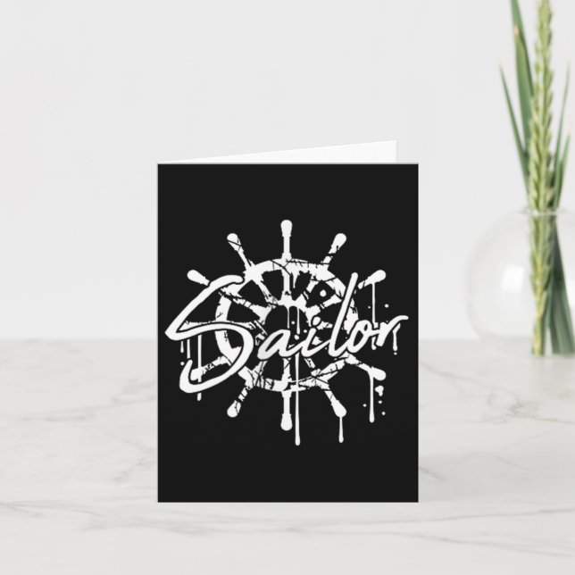 Sailor Ship Steering Wheel Graffiti Drops Sailing  Card (Front)