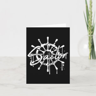 Sailor Ship Steering Wheel Graffiti Drops Sailing Card