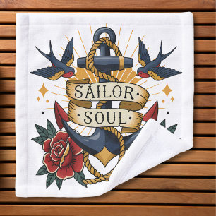 "Sailor Soul" Anchor Tattoo Art - Vintage Nautical Wash Cloth