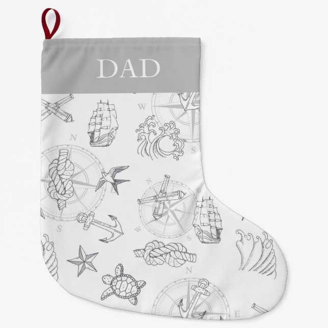 Sailor Tattoos Nautical Maritime Patterned Large Christmas Stocking (Front)