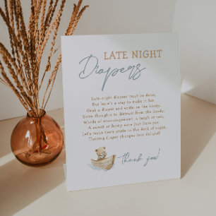 Sailor Teddy Bear Baby Shower Late Night Diapers Pedestal Sign