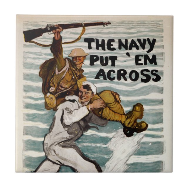 Sailor Wading As He Carries A Soldier On Shoulder Ceramic Tile (Front)