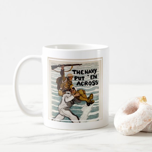 Sailor Wading As He Carries A Soldier On Shoulder Coffee Mug (With Donut)