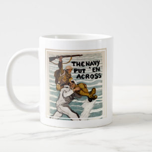 Sailor Wading As He Carries A Soldier On Shoulder Large Coffee Mug