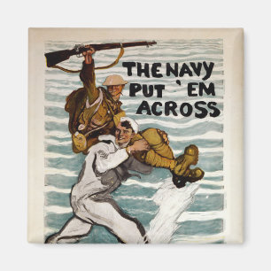 Sailor Wading As He Carries A Soldier On Shoulder Magnet