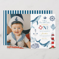 Sailor Watercolor Whale Sea 1st Birthday