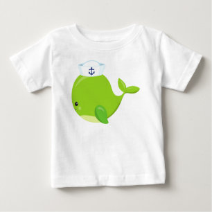 Sailor Whale, Cute Whale, Baby Whale, Green Whale Baby T-Shirt