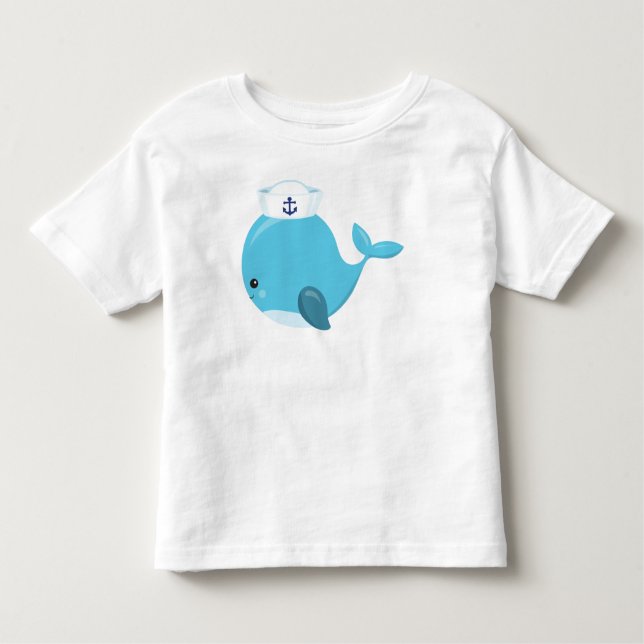 Sailor Whale, Cute Whale, Little Whale, Blue Whale Toddler T-Shirt (Front)